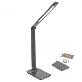 Stmívatelná LED lampa s bezdrátovým nabíjením, 10W, 3000K-6000K, USB 5V/1A, šedá