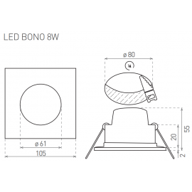 LED bodovka 230V BONO-S 11x11cm, 8W, 560lm, 3000K, IP65, chrom
