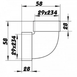 Koleno PVC 90° pro čtyřhranné potrubí vertikální 234x29 mm