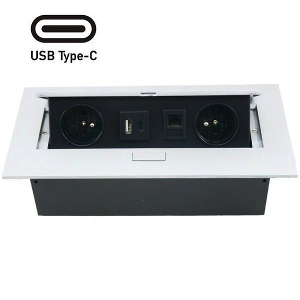 Výklopné zásuvky do pracovní desky a podlahy 2x230V + USB A 3,1A + USB C 15,5W + RJ45