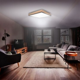 LED stmívatelné stropní svítidlo s dálkovým ovladačem 45x45cm, 40W, 3000lm, dekor dřeva