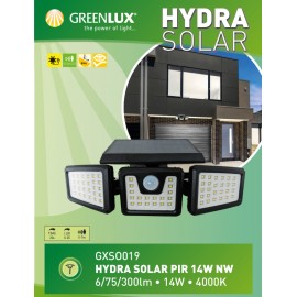 LED solární světlo s čidlem HYDRA SOLAR PIR, 14W, 1800mAh Li-Ion