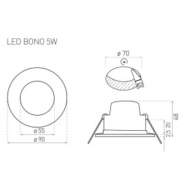LED bodovka 230V BONO-R 9cm, 5W, 350lm, 4000K, IP65, bílá