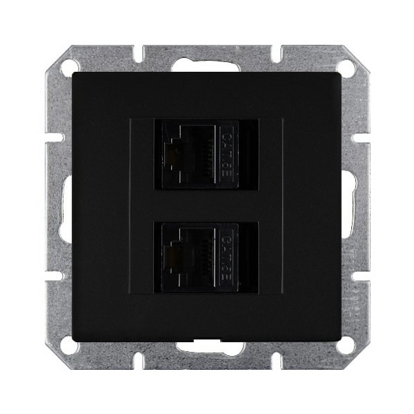 Datová zásuvka pro internet Opus Premium 2xRJ45 cat.5E, černá matná