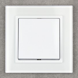 Vypínač Opus Premium Plus č.1 jednopólový - kompletní, bílé sklo