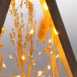 LED dřevěná vánoční dekorace, zasněžené zimní květiny, 37cm, 2xAA