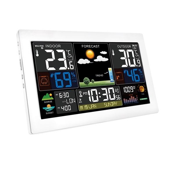 Meteostanice TE81W-XL s extra velkým barevným LCD displejem, bílá